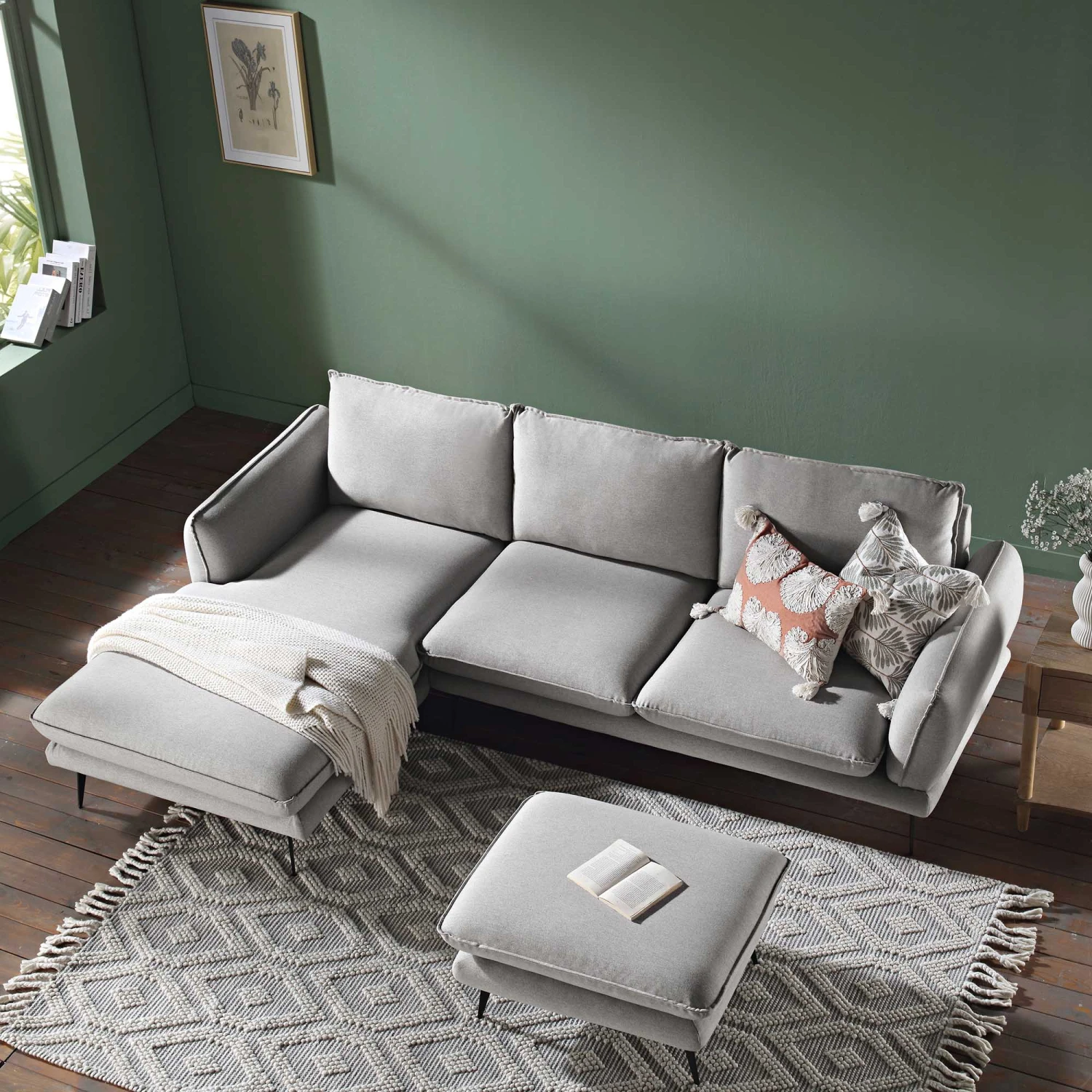 Obriel Grey Marl Fabric Sofa, Grande Chaise Sofa Left Hand Facing 3 Obriel Grey Marl Fabric Sofa, Grande Chaise Sofa Left Hand Facing - Image 3