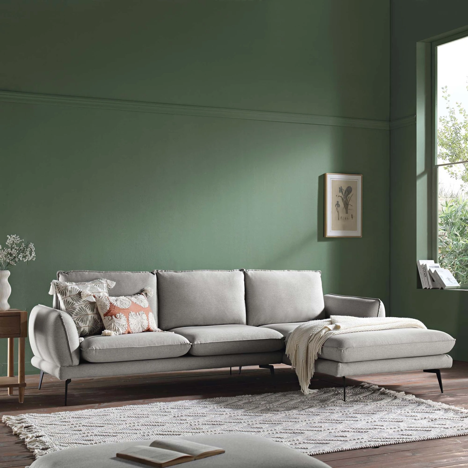 Obriel Grey Marl Fabric Sofa, Grande Chaise Sofa Right Hand Facing 2 Obriel Grey Marl Fabric Sofa, Grande Chaise Sofa Right Hand Facing - Image 2