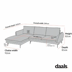 Obriel Oatmeal Fabric Sofa, Grande Chaise Sofa Left Hand Facing -Daals Store GCSF 2400 LEFT CHART