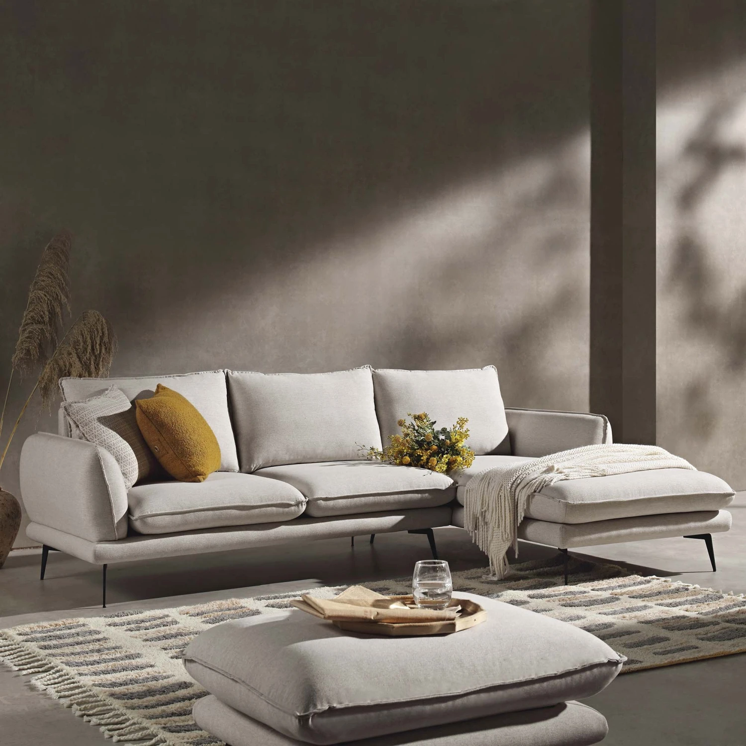 Obriel Oatmeal Fabric Sofa, Grande Chaise Sofa Right Hand Facing 1 Obriel Oatmeal Fabric Sofa, Grande Chaise Sofa Right Hand Facing