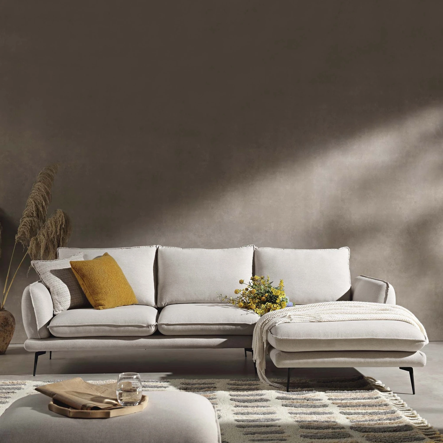 Obriel Oatmeal Fabric Sofa, Grande Chaise Sofa Right Hand Facing 2 Obriel Oatmeal Fabric Sofa, Grande Chaise Sofa Right Hand Facing - Image 2