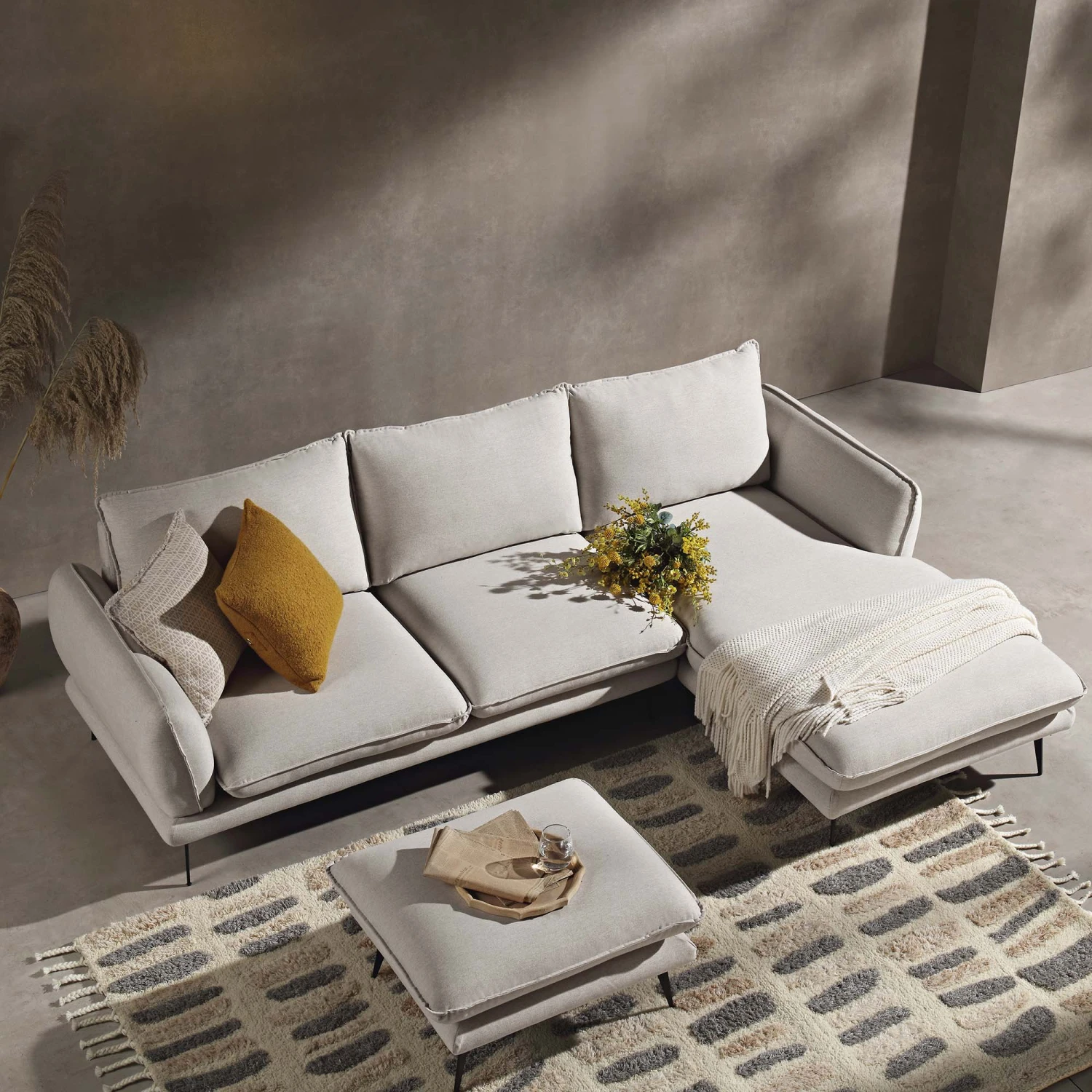 Obriel Oatmeal Fabric Sofa, Grande Chaise Sofa Right Hand Facing 3 Obriel Oatmeal Fabric Sofa, Grande Chaise Sofa Right Hand Facing - Image 3