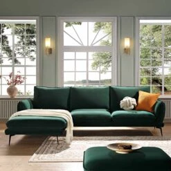 Obriel Forest Green Velvet Sofa, Grande Chaise Sofa Left Hand Facing 13 Obriel Forest Green Velvet Sofa, Grande Chaise Sofa Left Hand Facing -Daals Store GCSF 2400 PINE VEL LEFT scene2