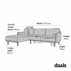 Timber Grey Marl Fabric Sofa, Large 3-Seater Chaise Sofa Left Hand Facing 20 Timber Grey Marl Fabric Sofa, Large 3-Seater Chaise Sofa Left Hand Facing -Daals Store GCSF 2402 LEFT CHART 3
