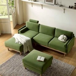 Timber Fern Green Velvet Sofa, Large 3-Seater Chaise Sofa Left Hand Facing 16 Timber Fern Green Velvet Sofa, Large 3-Seater Chaise Sofa Left Hand Facing -Daals Store GCSF 2402 MOSS VEL LEFT scene2