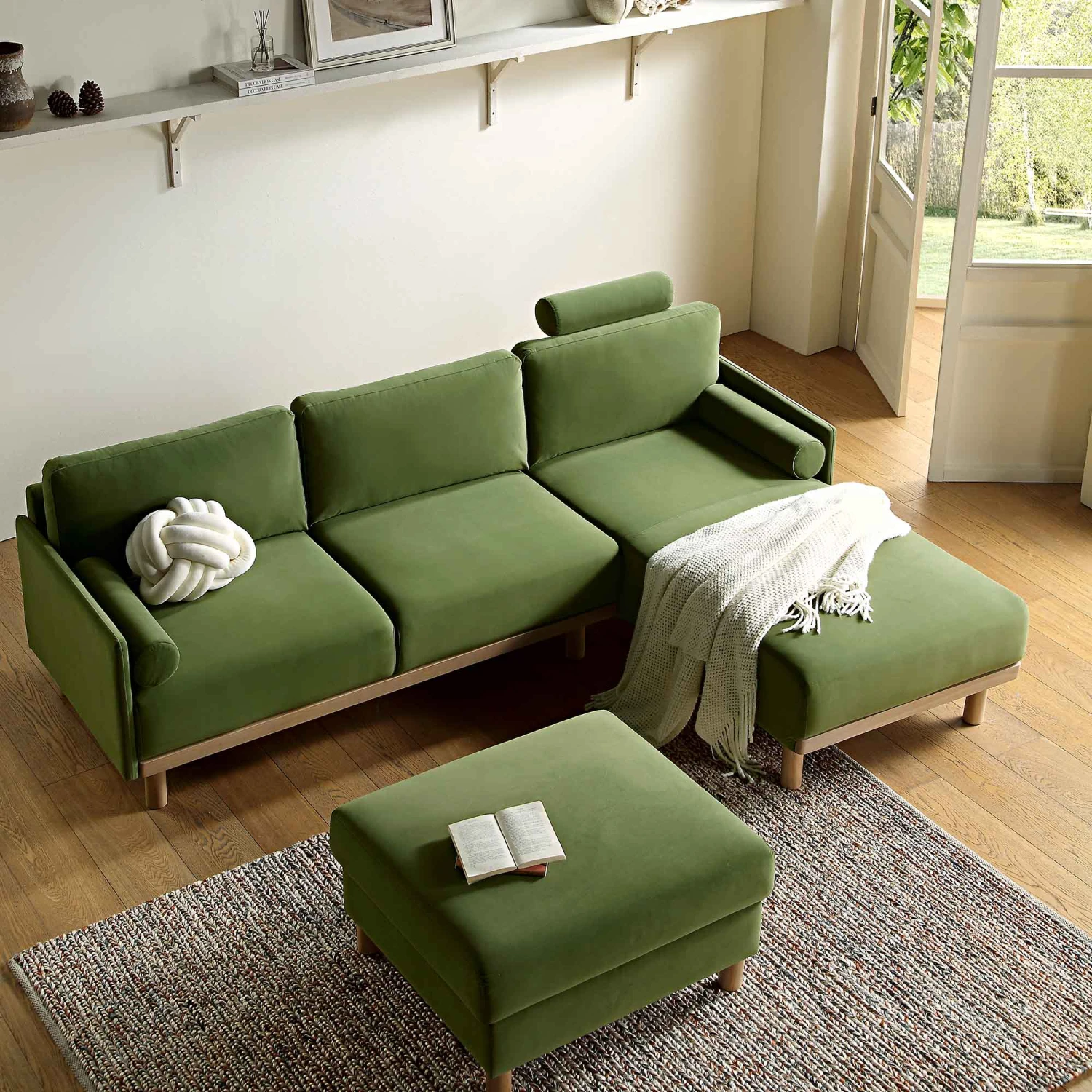 Timber Fern Green Velvet Sofa, Large 3-Seater Chaise Sofa Right Hand Facing 3 Timber Fern Green Velvet Sofa, Large 3-Seater Chaise Sofa Right Hand Facing - Image 3