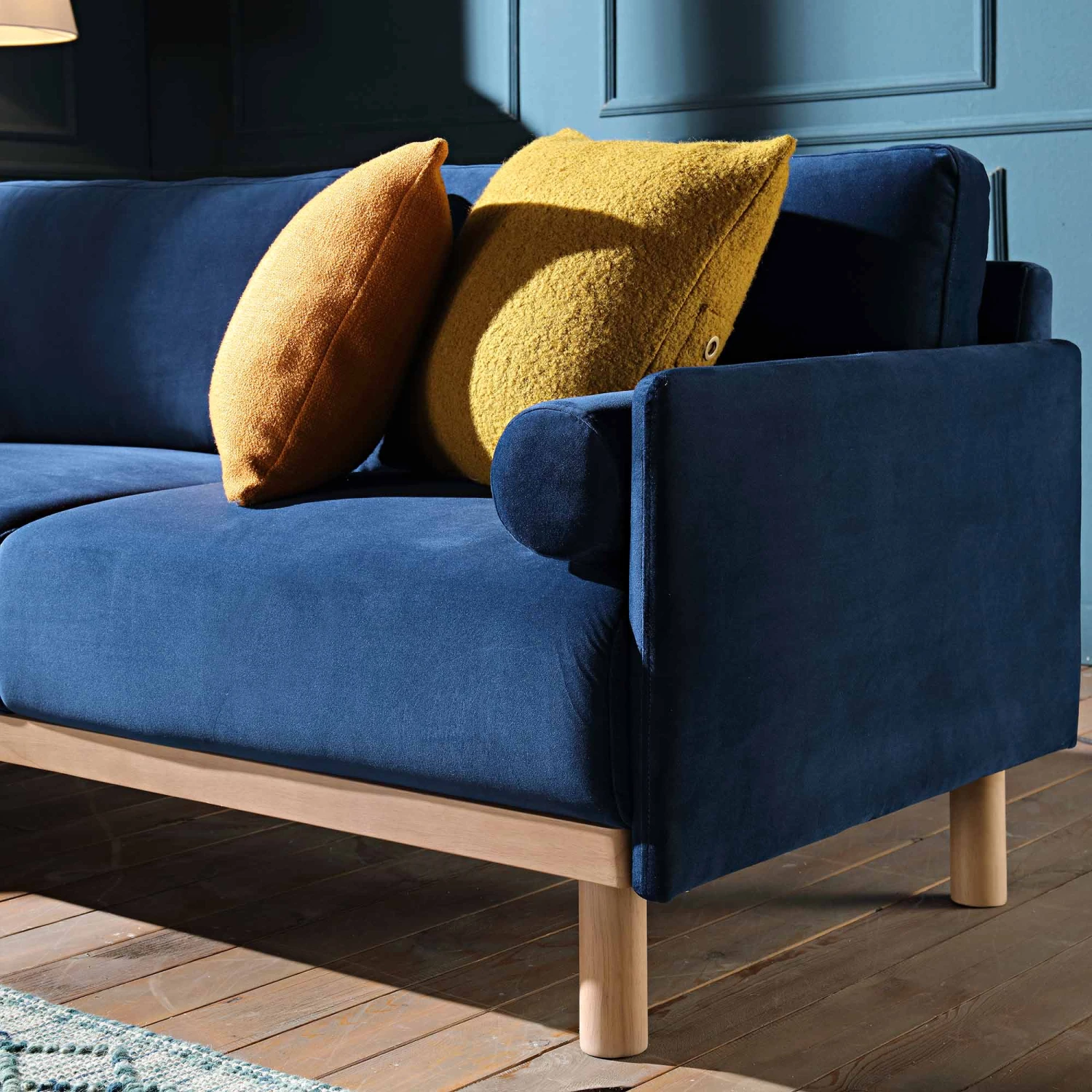 Timber Navy Blue Velvet Sofa, Large 3-Seater Chaise Sofa Left Hand Facing 4 Timber Navy Blue Velvet Sofa, Large 3-Seater Chaise Sofa Left Hand Facing - Image 4