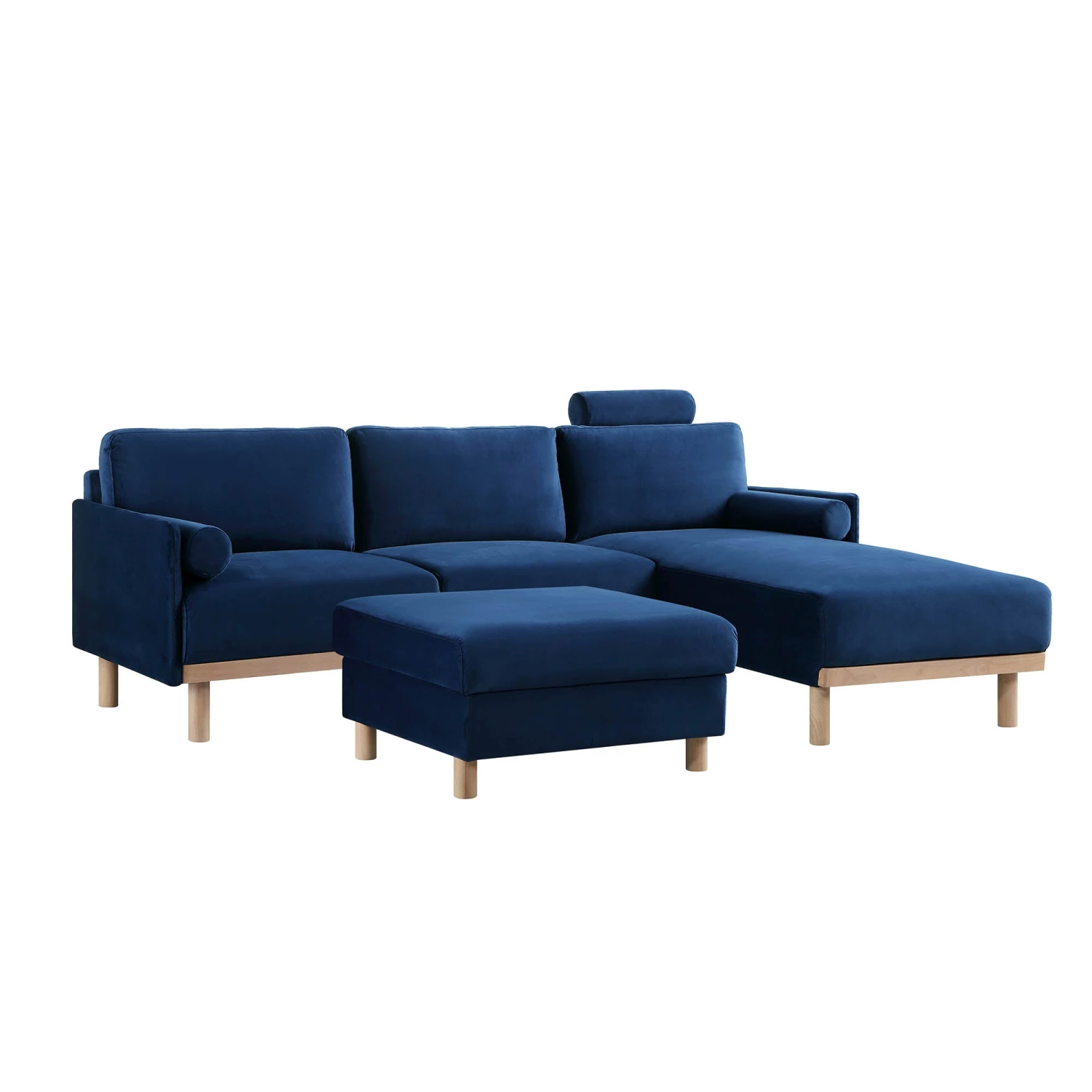 Timber Navy Blue Velvet Sofa, Large 3-Seater Chaise Sofa Right Hand Facing 11 Timber Navy Blue Velvet Sofa, Large 3-Seater Chaise Sofa Right Hand Facing - Image 11