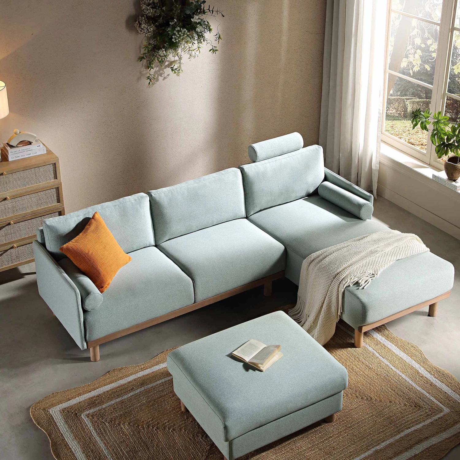 Timber Sage Green Fabric Sofa, Large 3-Seater Chaise Sofa Right Hand Facing 3 Timber Sage Green Fabric Sofa, Large 3-Seater Chaise Sofa Right Hand Facing - Image 3