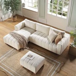 Belsize Beige Boucle Sofa With Wooden Base, Large Chaise Left Hand Facing 14 Belsize Beige Boucle Sofa With Wooden Base, Large Chaise Left Hand Facing -Daals Store GCSF 2404 BEIGE BOU LEFT scene2