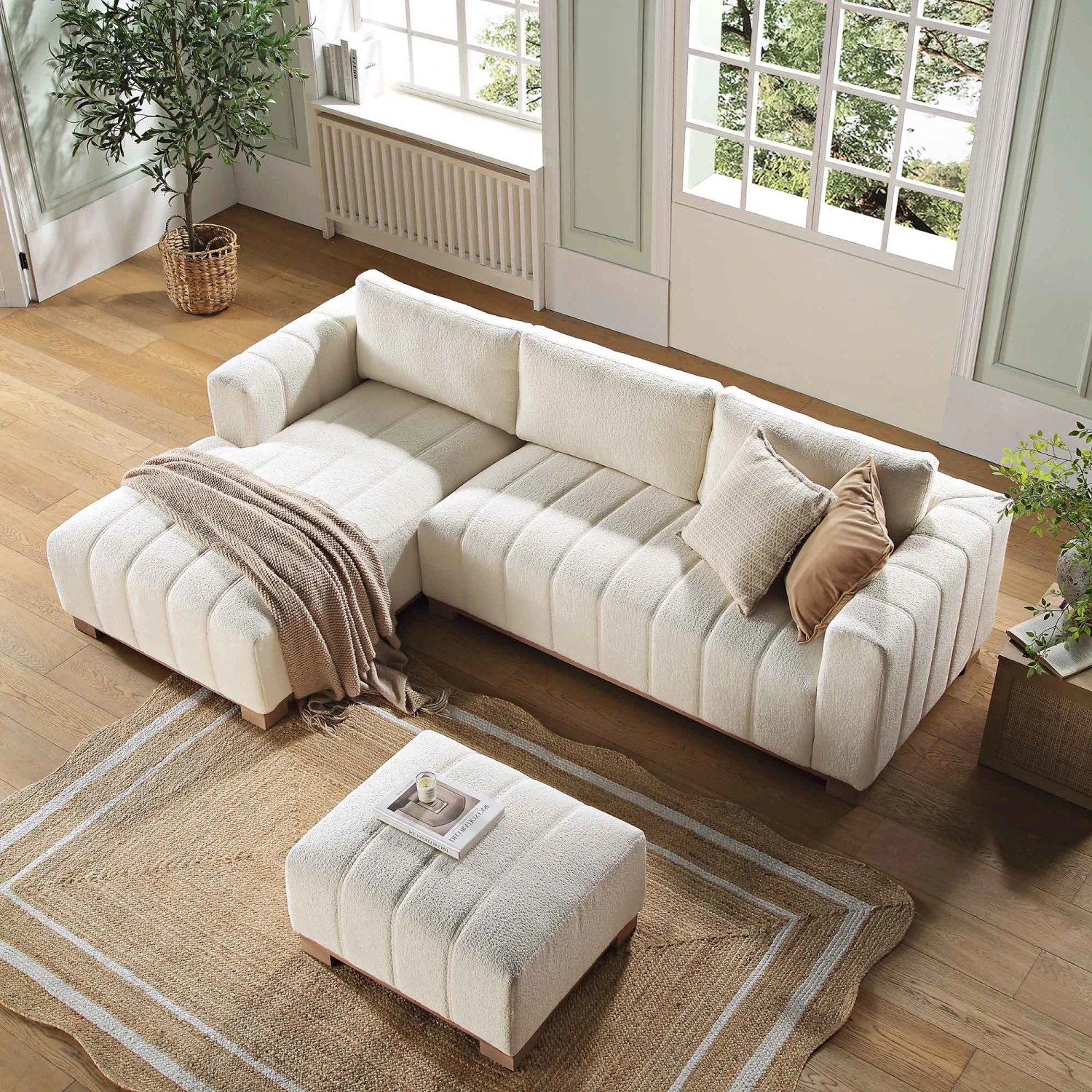 Belsize Beige Boucle Sofa With Wooden Base, Large Chaise Left Hand Facing 3 Belsize Beige Boucle Sofa With Wooden Base, Large Chaise Left Hand Facing - Image 3