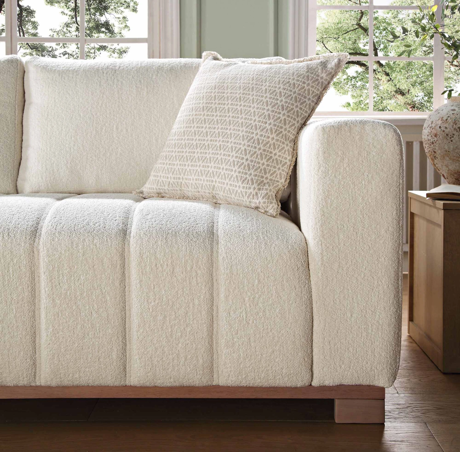 Belsize Beige Boucle Sofa With Wooden Base, Large Chaise Left Hand Facing 4 Belsize Beige Boucle Sofa With Wooden Base, Large Chaise Left Hand Facing - Image 4