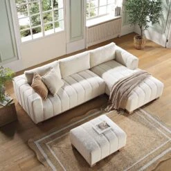 Belsize Beige Boucle Sofa With Wooden Base, Large Chaise Right Hand Facing 14 Belsize Beige Boucle Sofa With Wooden Base, Large Chaise Right Hand Facing -Daals Store GCSF 2404 BEIGE BOU RIGHT scene2