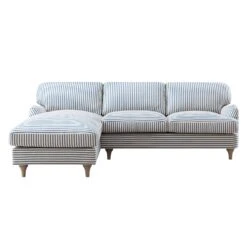 Daphnis Blue Striped Linen Blend Sofa, Grande Chaise Sofa Left Hand Facing -Daals Store GCSF 2443 BLUE STRIPE LEFT WB2