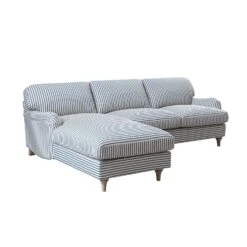 Daphnis Blue Striped Linen Blend Sofa, Grande Chaise Sofa Left Hand Facing -Daals Store GCSF 2443 BLUE STRIPE LEFT WB3