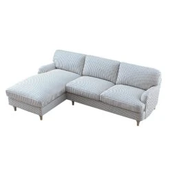 Daphnis Blue Striped Linen Blend Sofa, Grande Chaise Sofa Left Hand Facing -Daals Store GCSF 2443 BLUE STRIPE LEFT WB4