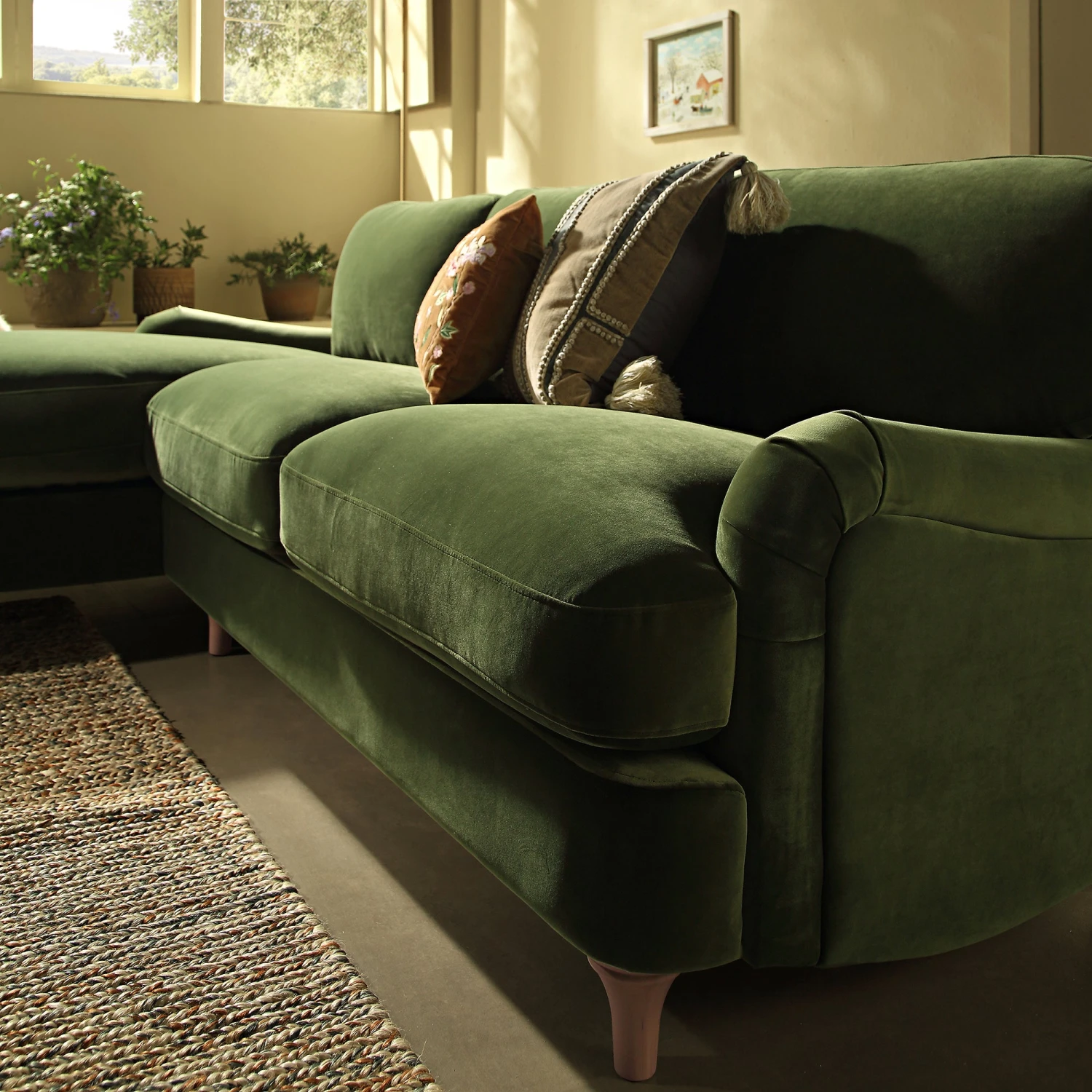 Daphnis Fern Green Velvet Sofa, Grande Chaise Sofa Left Hand Facing 4 Daphnis Fern Green Velvet Sofa, Grande Chaise Sofa Left Hand Facing - Image 4