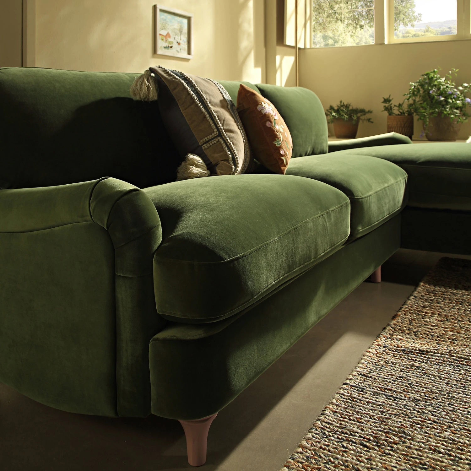 Daphnis Fern Green Velvet Sofa, Grande Chaise Sofa Right Hand Facing 4 Daphnis Fern Green Velvet Sofa, Grande Chaise Sofa Right Hand Facing - Image 4