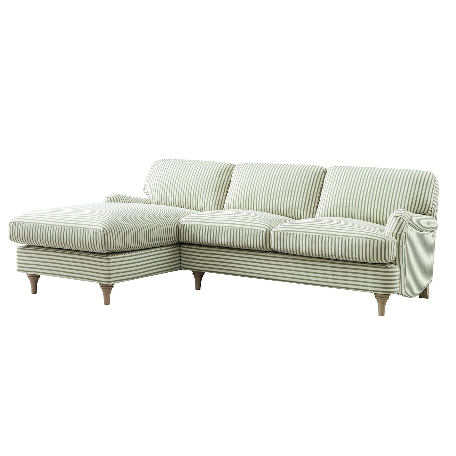 Daphnis Green Striped Linen Blend Sofa, Grande Chaise Sofa Left Hand Facing 1 Daphnis Green Striped Linen Blend Sofa, Grande Chaise Sofa Left Hand Facing
