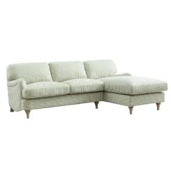Daphnis Green Striped Linen Blend Sofa, Grande Chaise Sofa Right Hand Facing