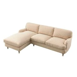 Daphnis Ochre Striped Linen Blend Sofa, Grande Chaise Sofa Left Hand Facing -Daals Store GCSF 2443 OCHRE STRIPE LEFT WB3
