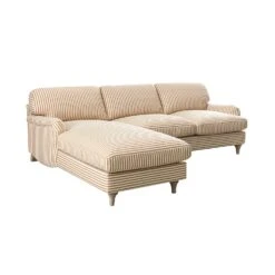 Daphnis Ochre Striped Linen Blend Sofa, Grande Chaise Sofa Left Hand Facing -Daals Store GCSF 2443 OCHRE STRIPE LEFT WB5
