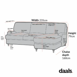 Daphnis Fudge Velvet Sofa, Grande Chaise Sofa Right Hand Facing 20 Daphnis Fudge Velvet Sofa, Grande Chaise Sofa Right Hand Facing -Daals Store GCSF 2443 RIGHT CHART