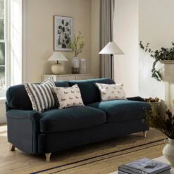 Daphnis Aegean Blue Velvet Sofa Bed, Large 3-Seater -Daals Store GCSF 2603 AEGEAN VEL 3ST scene1
