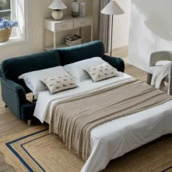 Daphnis Aegean Blue Velvet Sofa Bed, Large 3-Seater -Daals Store GCSF 2603 AEGEAN VEL 3ST scene3