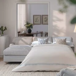 Daphnis Blue Striped Linen Blend Sofa Bed, Grande Chaise Left Hand Facing 15 Daphnis Blue Striped Linen Blend Sofa Bed, Grande Chaise Left Hand Facing -Daals Store GCSF 2603 BLUE STRIPE LEFT scene2