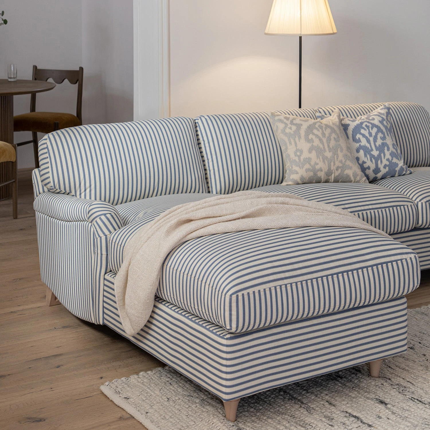 Daphnis Blue Striped Linen Blend Sofa Bed, Grande Chaise Left Hand Facing 6 Daphnis Blue Striped Linen Blend Sofa Bed, Grande Chaise Left Hand Facing - Image 6