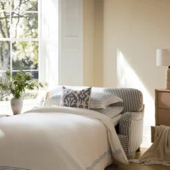 Daphnis Blue Striped Linen Blend Fabric Sofa Bed, Loveseat