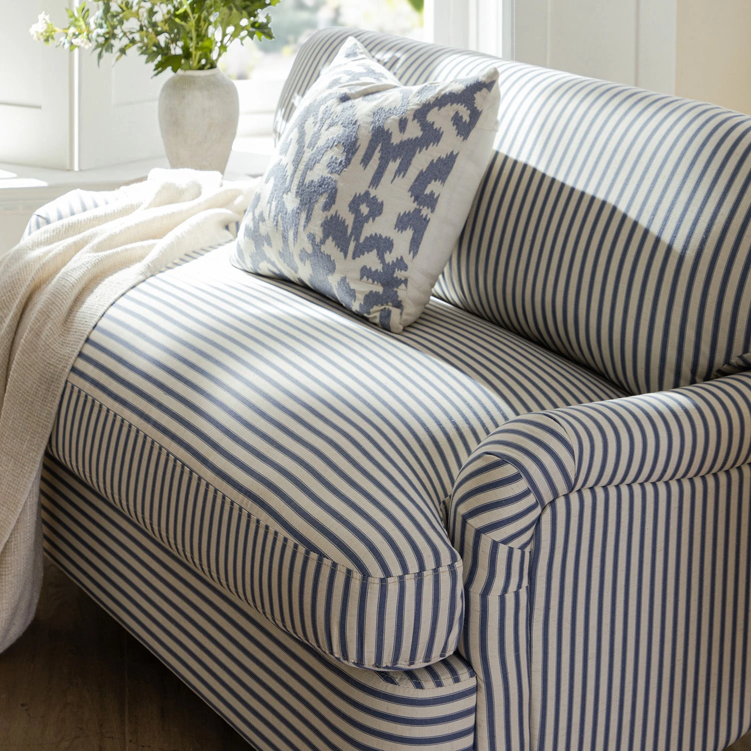 Daphnis Blue Striped Linen Blend Fabric Sofa Bed, Loveseat 8 Daphnis Blue Striped Linen Blend Fabric Sofa Bed, Loveseat - Image 8