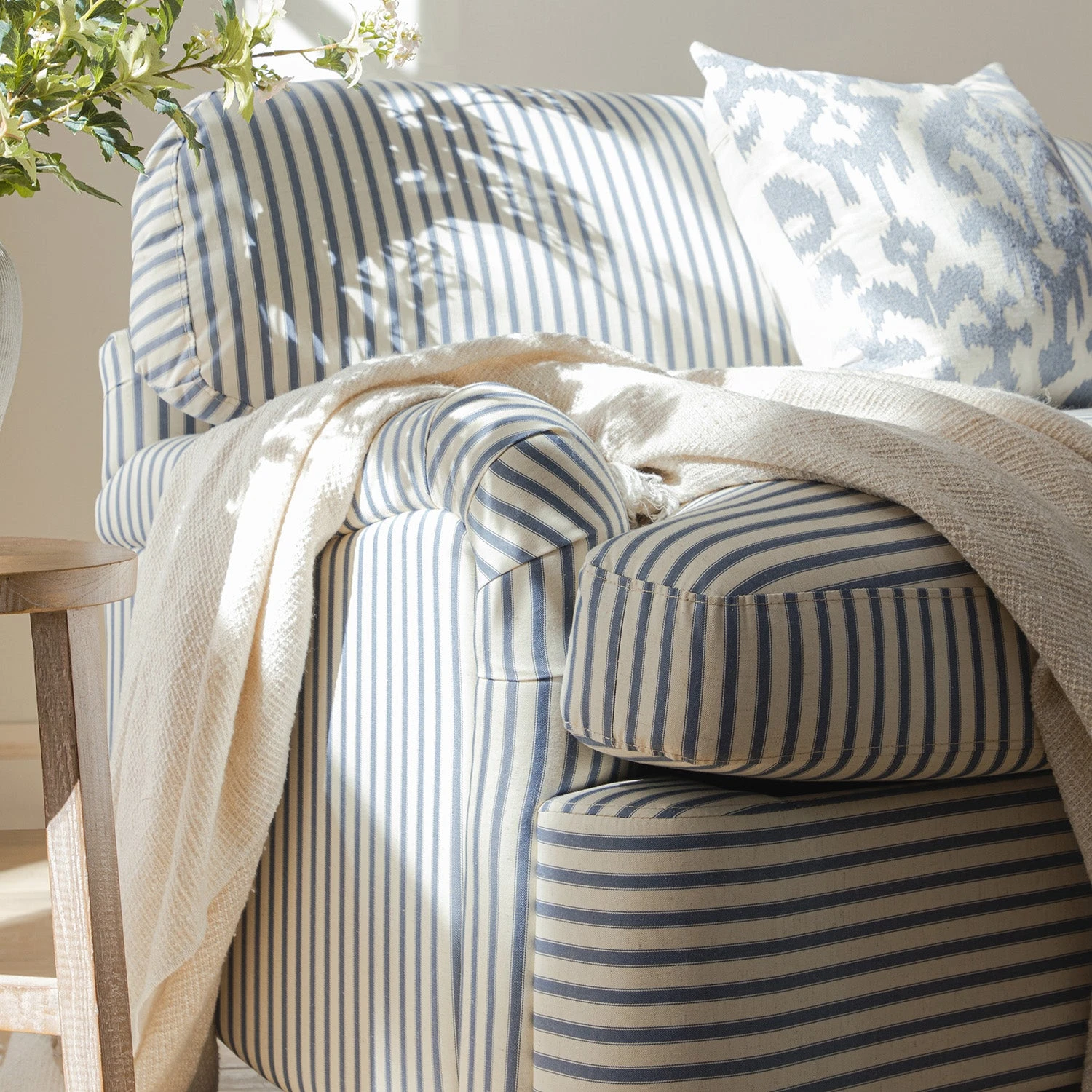 Daphnis Blue Striped Linen Blend Fabric Sofa Bed, Loveseat 9 Daphnis Blue Striped Linen Blend Fabric Sofa Bed, Loveseat - Image 9