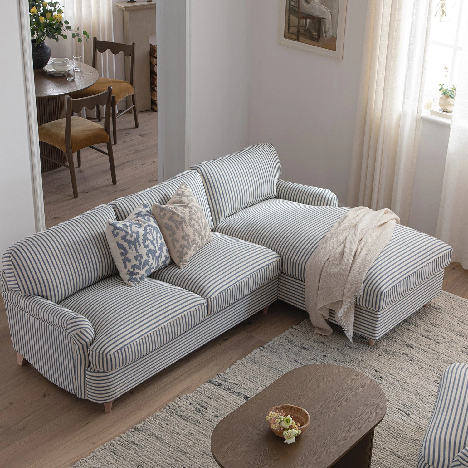 Daphnis Blue Striped Linen Blend Sofa Bed, Grande Chaise Right Hand Facing 5 Daphnis Blue Striped Linen Blend Sofa Bed, Grande Chaise Right Hand Facing - Image 5