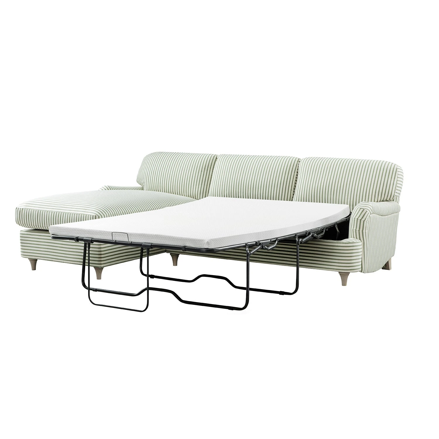 Daphnis Green Striped Linen Blend Sofa Bed, Grande Chaise Left Hand Facing 1 Daphnis Green Striped Linen Blend Sofa Bed, Grande Chaise Left Hand Facing