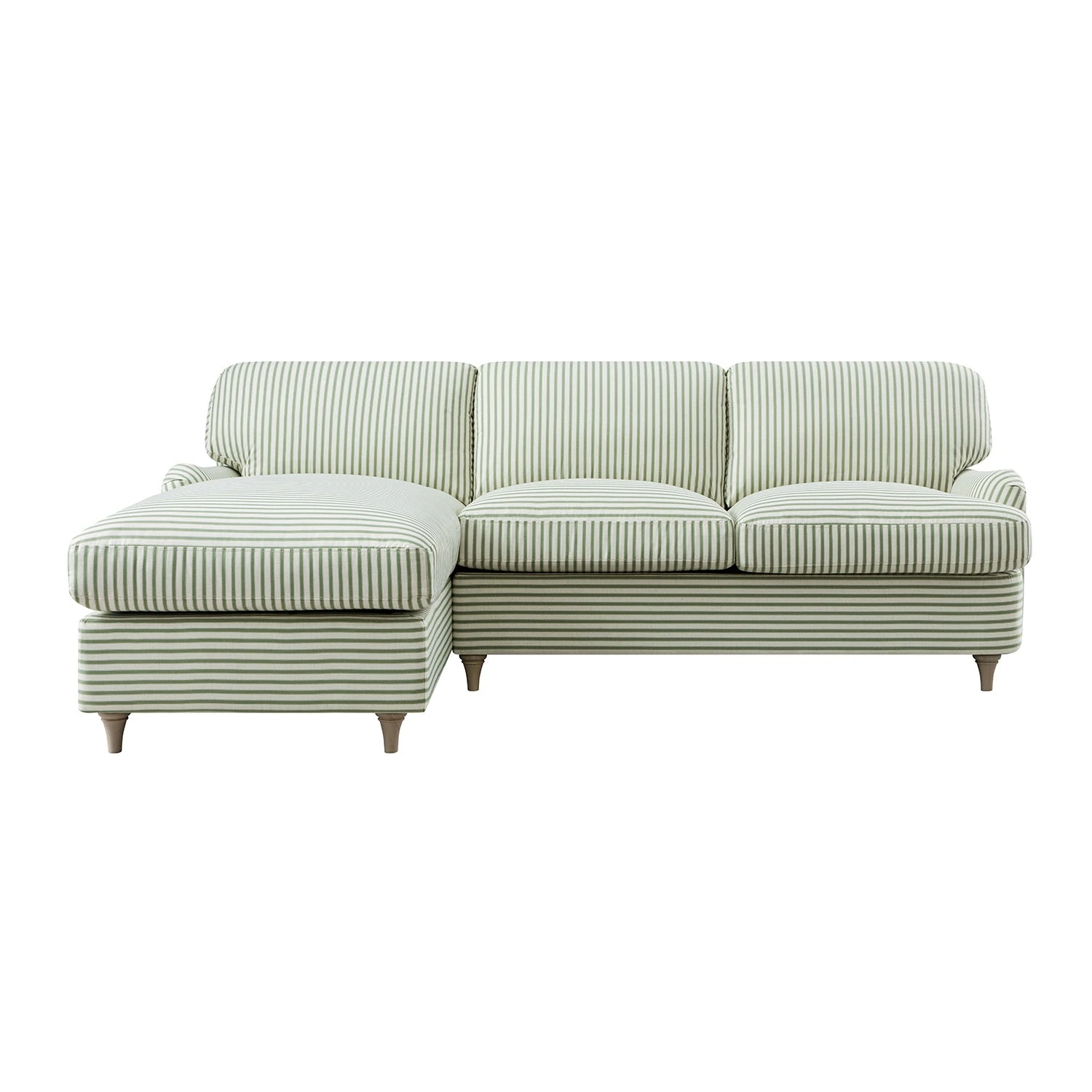 Daphnis Green Striped Linen Blend Sofa Bed, Grande Chaise Left Hand Facing 2 Daphnis Green Striped Linen Blend Sofa Bed, Grande Chaise Left Hand Facing - Image 2