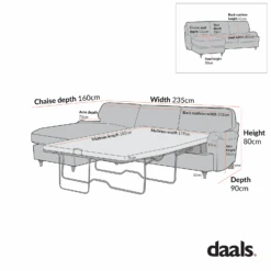 Daphnis Blue Striped Linen Blend Sofa Bed, Grande Chaise Left Hand Facing 22 Daphnis Blue Striped Linen Blend Sofa Bed, Grande Chaise Left Hand Facing -Daals Store GCSF 2603 LEFT CHART 1