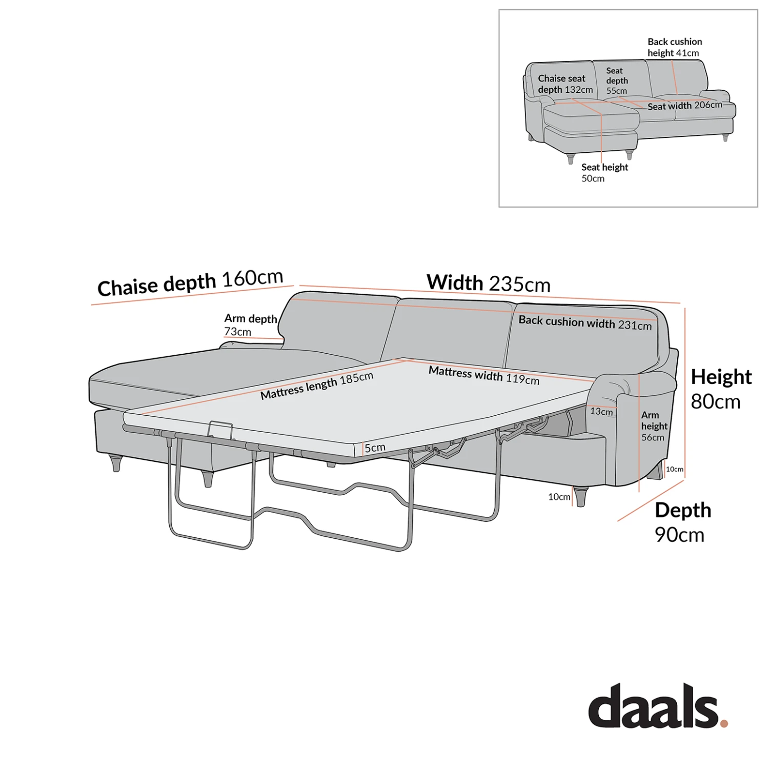 Daphnis Ochre Striped Linen Blend Sofa Bed, Grande Chaise Left Hand Facing 3 Daphnis Ochre Striped Linen Blend Sofa Bed, Grande Chaise Left Hand Facing - Image 3