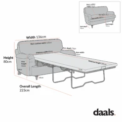 Daphnis Aegean Blue Velvet Sofa Bed, Loveseat -Daals Store GCSF 2603 OAT FAB LOVESEAT CHART 3