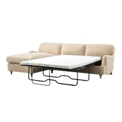 Daphnis Ochre Striped Linen Blend Sofa Bed, Grande Chaise Left Hand Facing