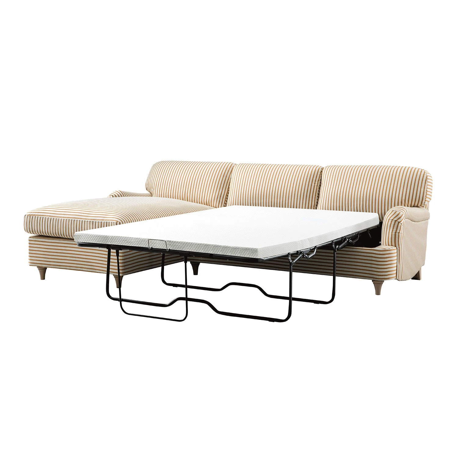 Daphnis Ochre Striped Linen Blend Sofa Bed, Grande Chaise Left Hand Facing 1 Daphnis Ochre Striped Linen Blend Sofa Bed, Grande Chaise Left Hand Facing