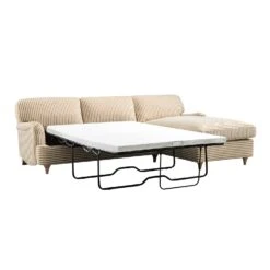 Daphnis Ochre Striped Linen Blend Sofa Bed, Grande Chaise Right Hand Facing