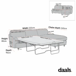 Daphnis Blue Striped Linen Blend Sofa Bed, Grande Chaise Right Hand Facing 22 Daphnis Blue Striped Linen Blend Sofa Bed, Grande Chaise Right Hand Facing -Daals Store GCSF 2603 RIGHT CHART
