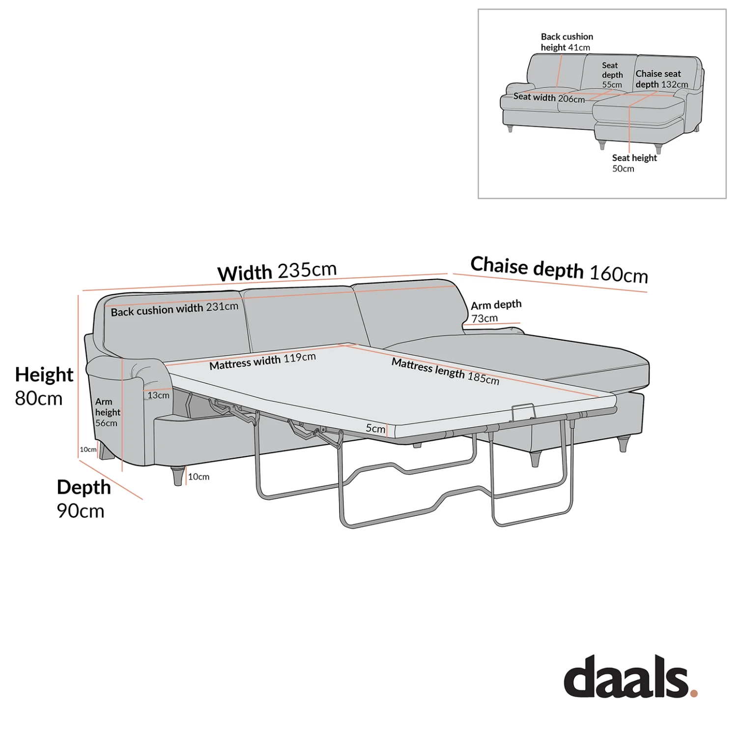 Daphnis Blue Striped Linen Blend Sofa Bed, Grande Chaise Right Hand Facing 10 Daphnis Blue Striped Linen Blend Sofa Bed, Grande Chaise Right Hand Facing - Image 10