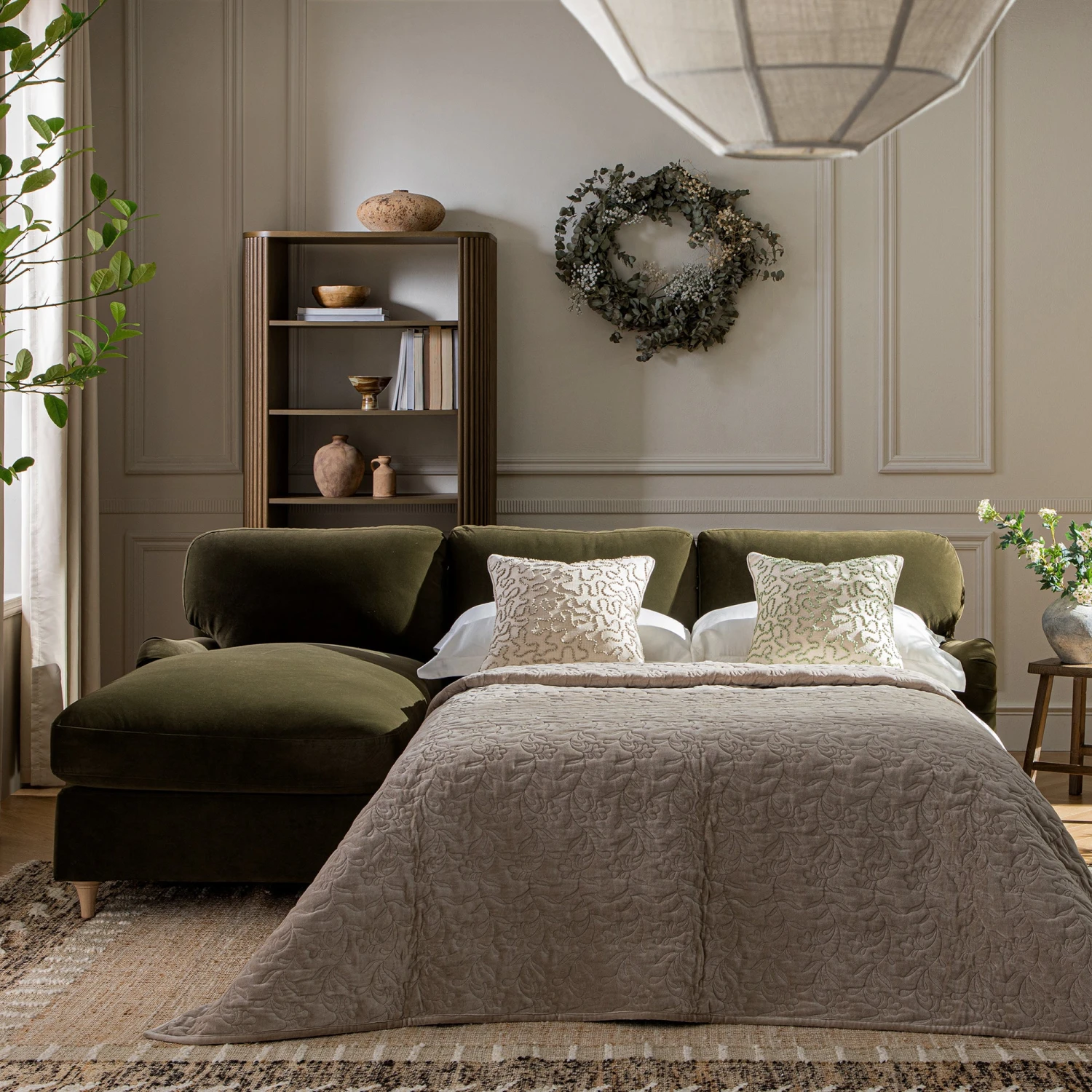 Daphnis Seaweed Velvet Sofa Bed, Grande Chaise Left Hand Facing 2 Daphnis Seaweed Velvet Sofa Bed, Grande Chaise Left Hand Facing - Image 2