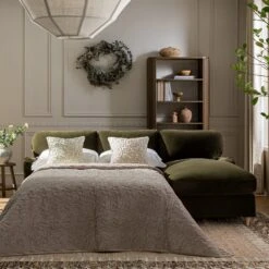 Daphnis Seaweed Velvet Sofa Bed, Grande Chaise Right Hand Facing