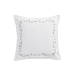 Adeline Moonshine Grey & White Floral Vine Embroidered Cotton Square Cushion