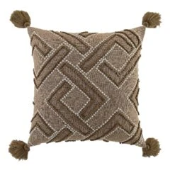 Boho Collection Andes Cross Stitch Cushion – Neutral Beige & Biscuit Vintage Tassel Pillow -Daals Store HW CUSH ANDES45 WB1