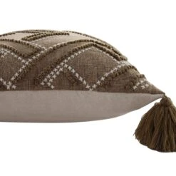 Boho Collection Andes Cross Stitch Cushion – Neutral Beige & Biscuit Vintage Tassel Pillow -Daals Store HW CUSH ANDES45 detail1